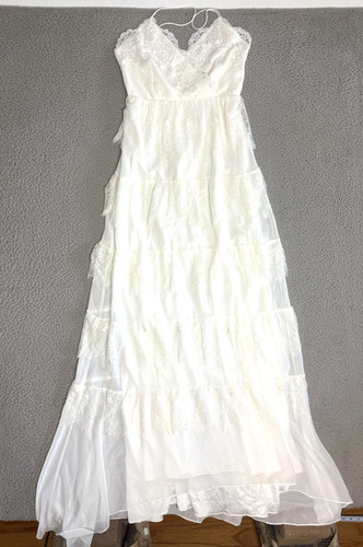 ERIN erin fetherston Dress sz 8 Lace Tiered Maxi Gown Spaghetti Straps Low Back