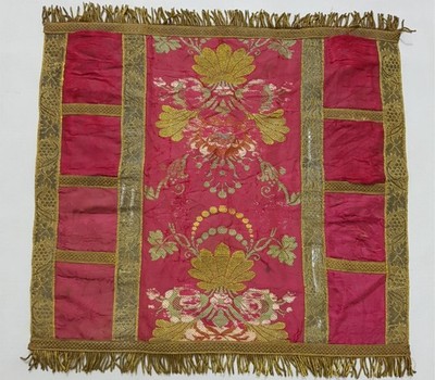 Antiker kirchlicher Seidenbrokat Metallic Borte Panel 42x38cm