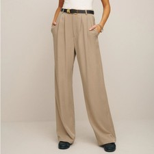 Reformation Mason High Waisted Wide Leg Trouser Pants in Khaki