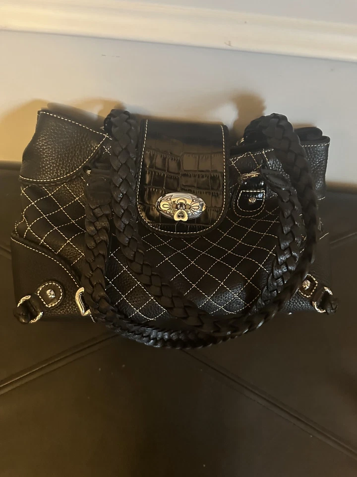 Brighton черный сшитый кожаный плетеные ремни наплечная сумка/сумка с Ярлыками - Изображение 3 из 4