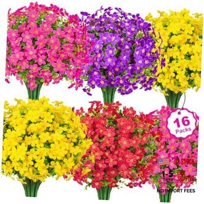 16 Bundles Artificial Flowers for Outdoors Decoration Fake Silk Multi Color