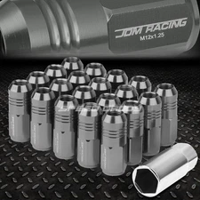 JDM CLOSED-END ALUMINUM GUN METAL 20 LUG NUTS SET+KEY M12X1.25 20MM OD/50MM TALL