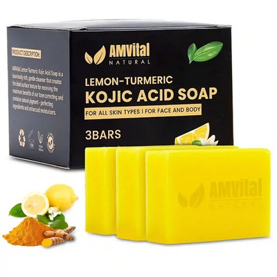 Lemon Turmeric Kojic Acid Soap Bar (3-Pack) - All-Natural Plant-Based