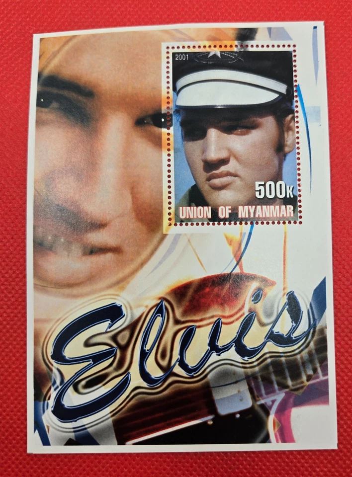 Набор из 6 сувенирных марок Союза Мьянмы рок-н-ролла 2001 с Элвисом Пресли - Изображение 4 из 4