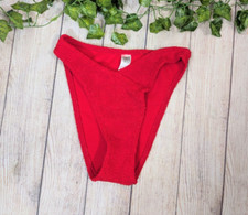 ASOS Design Women's High Leg Textured Bikini Bottoms RED Stretch V-Cut ONE SIZE