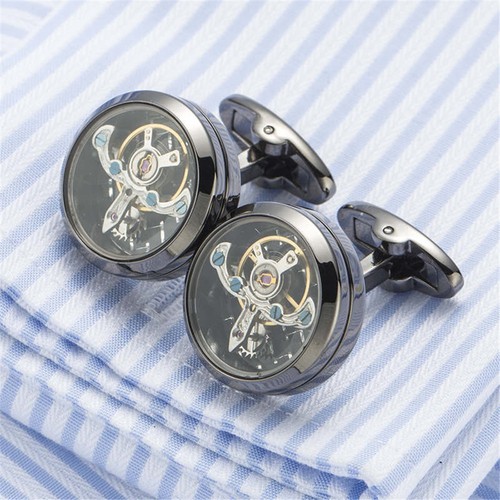 Functional tourbillon mechanical watch cufflinks French cuff links mens cufflink - Picture 1 of 16