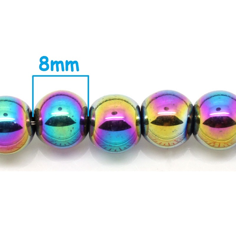 Bracelet Perles Hématite Arc-en-ciel 8 Mm - Fait Main, Taille Sur Mesure, Sans Fermoir