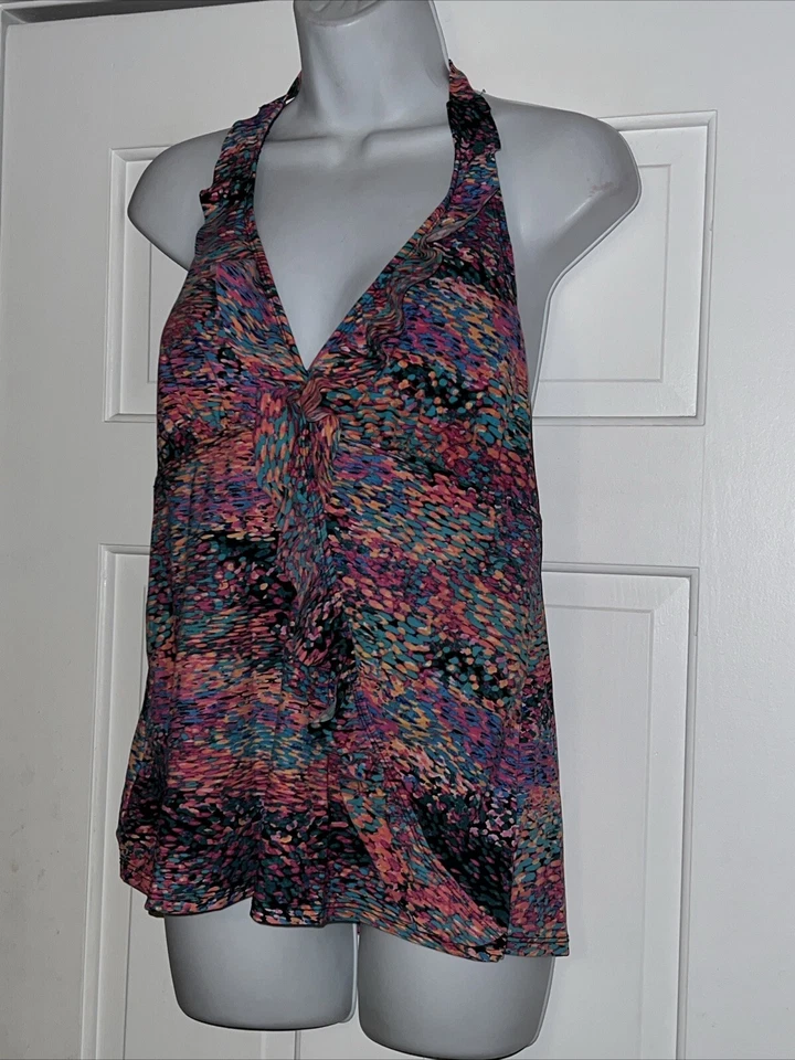 LOVE YOU ASSETS BY SARA BLANKELY WOMENS SWIM WIRE FREE RUFLETANKINI TOP SIZE XL - Image 2 of 4