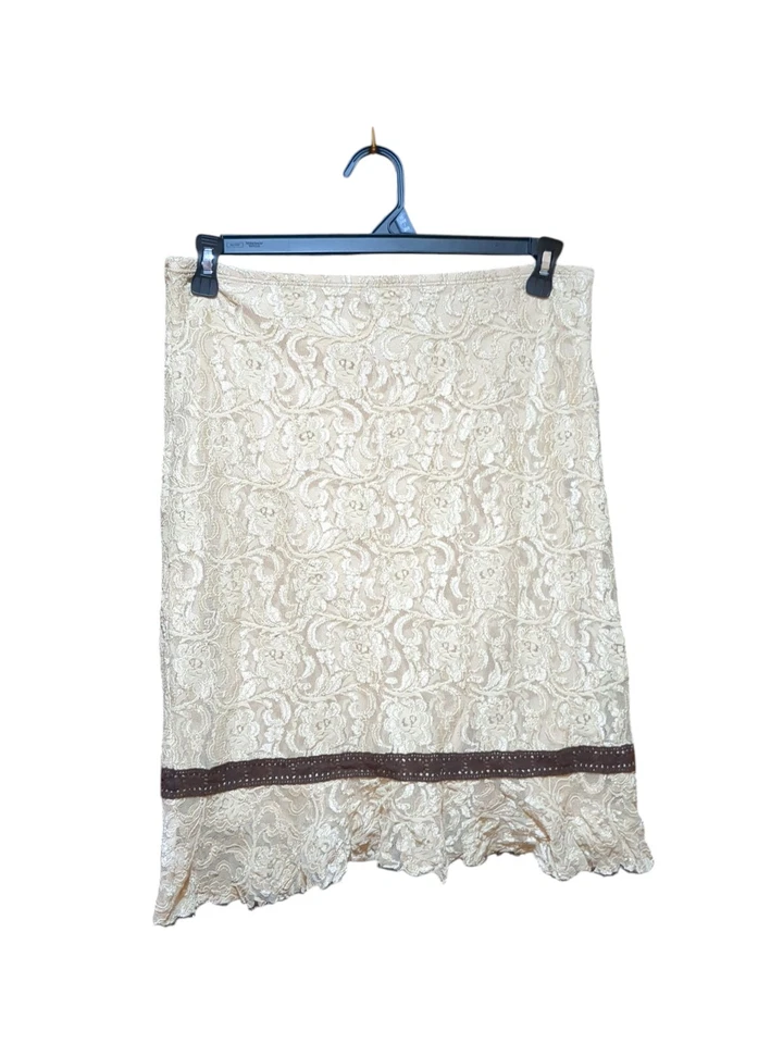 Saia de renda elástica feminina grande vintage anos 90 Bisou Bisou - Imagem 2 de 4