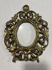 Ornate Baroque Victorian Gold Brass French Easel Oval Picture Art Photo Frame