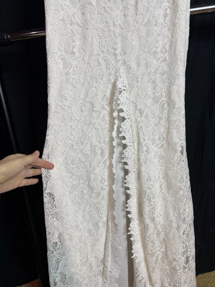 Sleeveless White Lace Sweetheart Maxi Wiggle Pencil Dress Bridal Gown Wedding M - Image 4 of 4