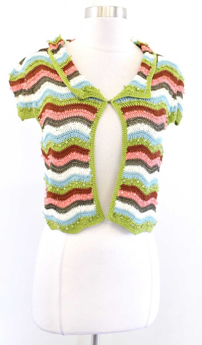 NWT Vtg 2000s Y2k Nanette Lepore Crochet Striped Cape Bolero