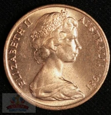 1981 ~ 1 cent coin ~ Australia ~ Feather Tail Glider ~ 1c UNC in 2 x 2 holder