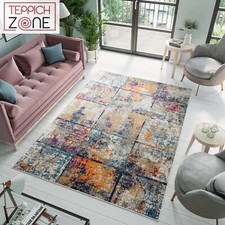 Teppich Kurzflor Wohnzimmer Schlafzimmer B&uuml;ro Modern Design Gitter Quadrate