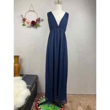 Alice & Olivia Navy 100% Silk Halter Maxi Dress Small