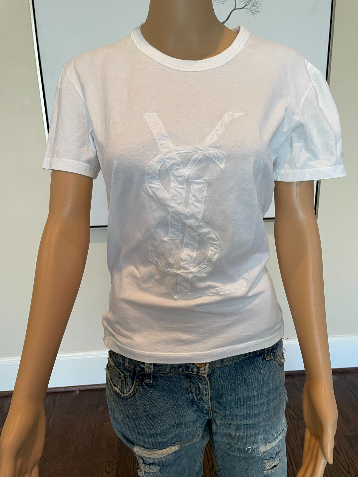 SAINT LAURENT T shirt bianca YSL taglia XS