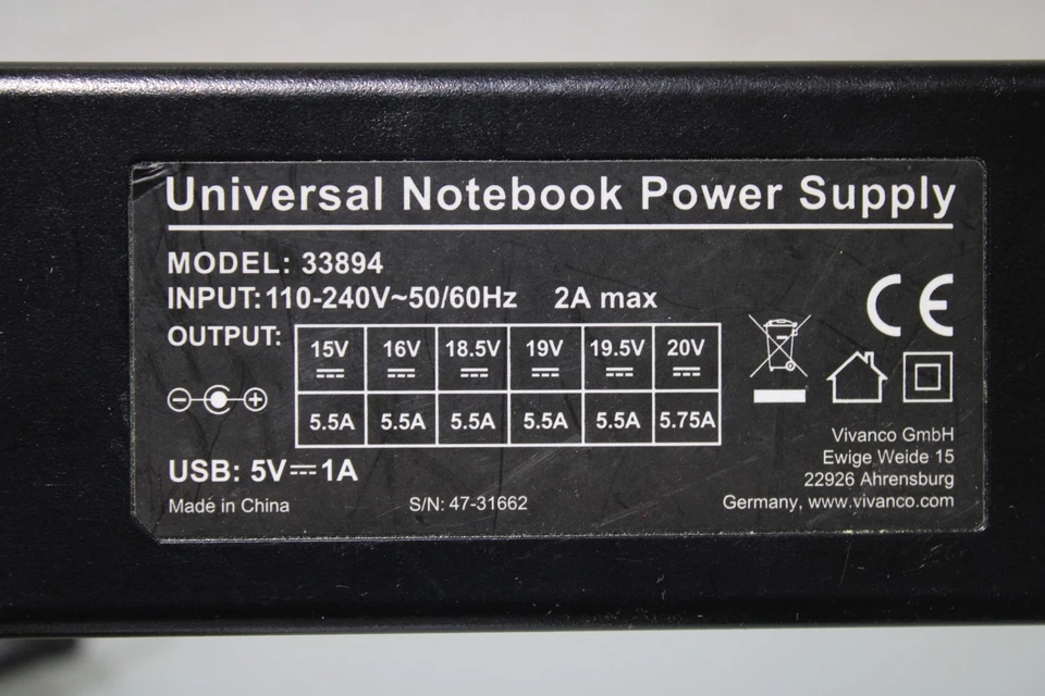 VIVANCO 33894 Netzteil Universal, 15-20 Volt, Schwarz - Bild 4 von 4