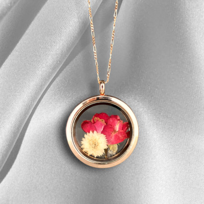 Genuine Rose and Chrysanthemum 925 Sterling Rose Gold Plated Locket Chain - K9