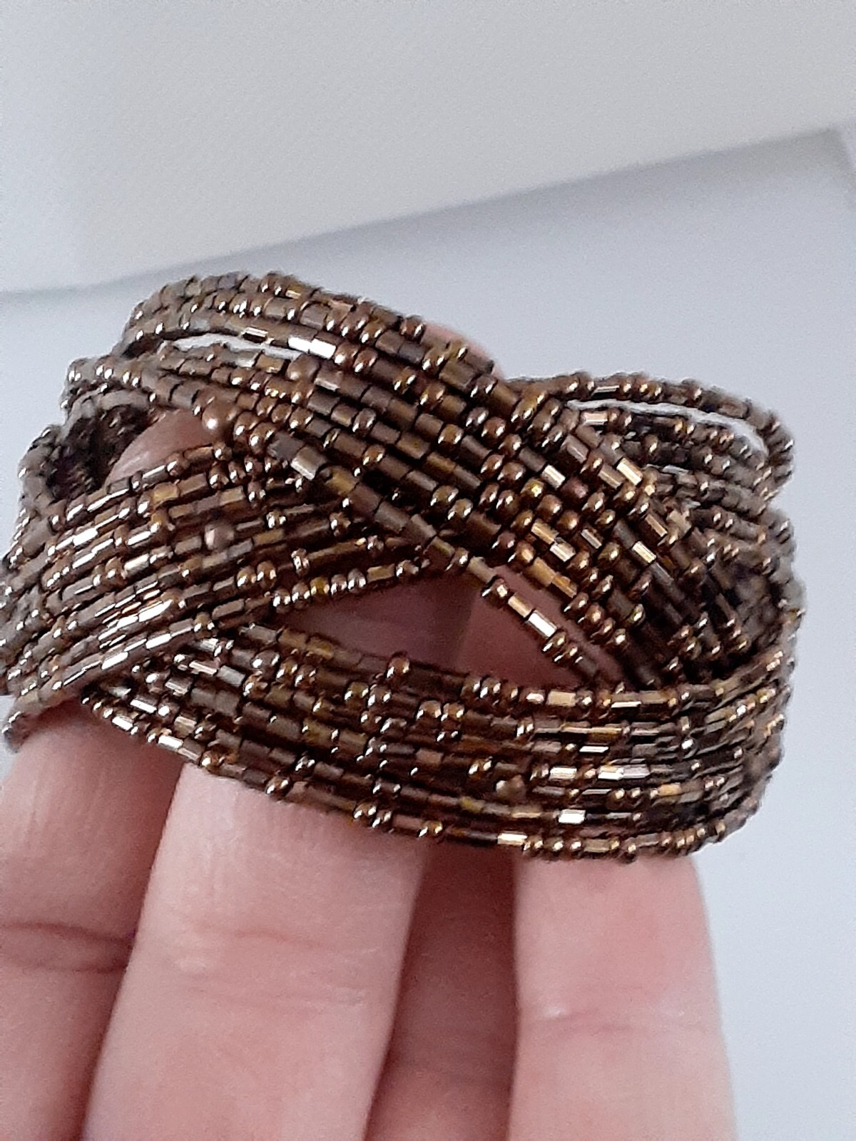 Brown Memory Wire Wrap Stretch Cuff Bracelet Seed… - image 6