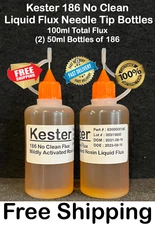 100ml / 3.38oz KESTER 186 NO CLEAN LIQUID ROSIN FLUX NEEDLE TIP BOTTLES 
