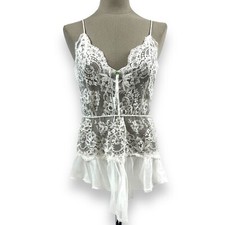 Vtg Gilligan O' Malley Lingerie Babydoll Sheer Lace Mesh Ruffle Coquette Sm