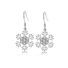 925 Sterling Silver Plated Snowflake CZ Drop Dangle Earrings Women Gift PE64
