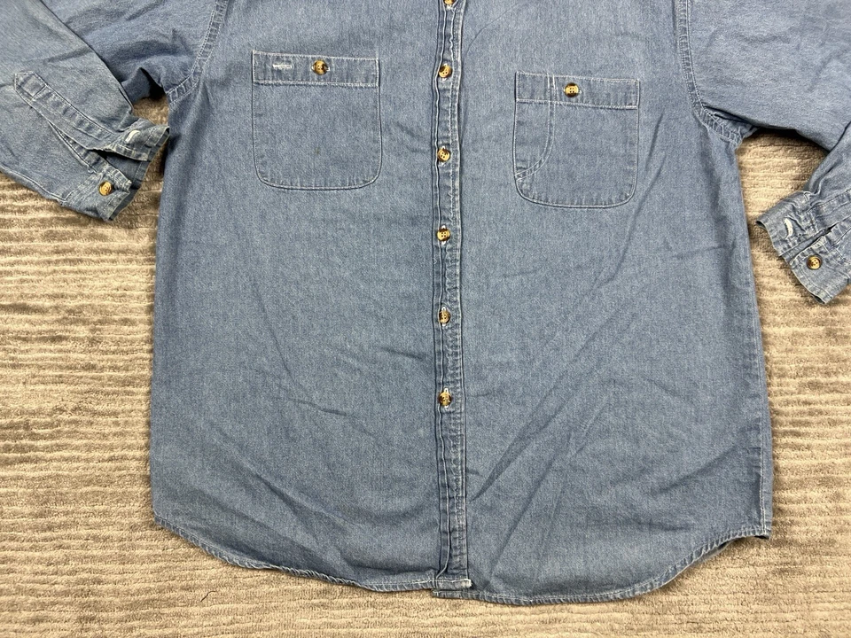 Camisa Adolfo Para Hombre Grande Denim Azul Manga Larga Años 90 Algodón Informal Foto 3 de 4