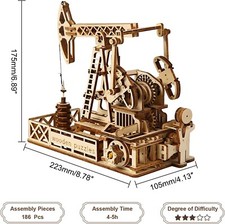 3D Wooden Puzzle for Adults, Mechanical Oil Well Drilling Rig Puzzle, DIY Model