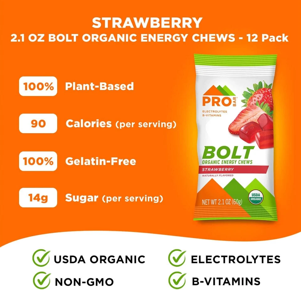 Probar Bolt Organic Energy Chews Strawberry 2.1 Oz Pack Of 4 - Image 3 of 4