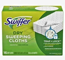 (NEW) SWIFFER DRY SWEEPING CLOTHS REFILLS UNSCENTED. 16 DRY CLOTHS FREE US SHIP
