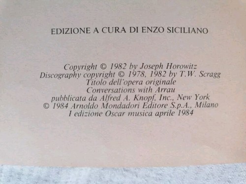 Horowitz - CONVERSAZIONI CON ARRAU - 1 Ediz. 1984 Oscar Musica Mondadori - Foto 6 di 7