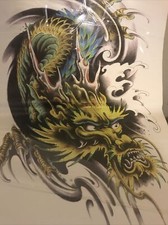 3D Black Yellow Dragon XL Full Back Temporary Tattoo Japanese Body Art Sticker