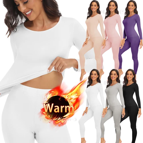 Women Thermal Underwear Ultra Soft Long Johns Set Base Layer Skiing Winter Warm - Picture 1 of 27