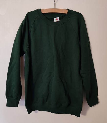 Fruit of the Loom Green Classic Raglan Sweatshirt Kids 9 11 Y Round Neck School
