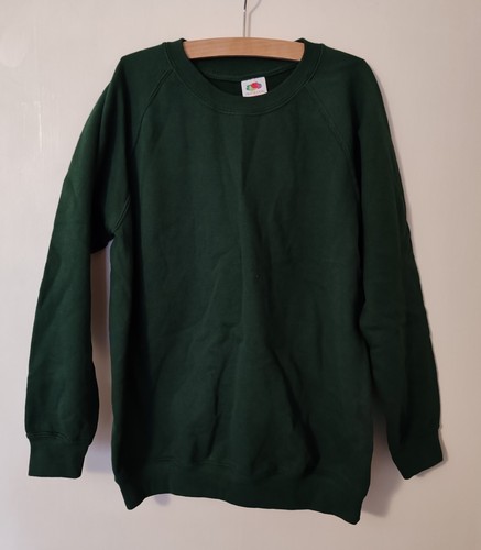 Fruit of the Loom Green Classic Raglan Sweatshirt Kids 9 11 Y Round Neck School  - Afbeelding 1 van 2