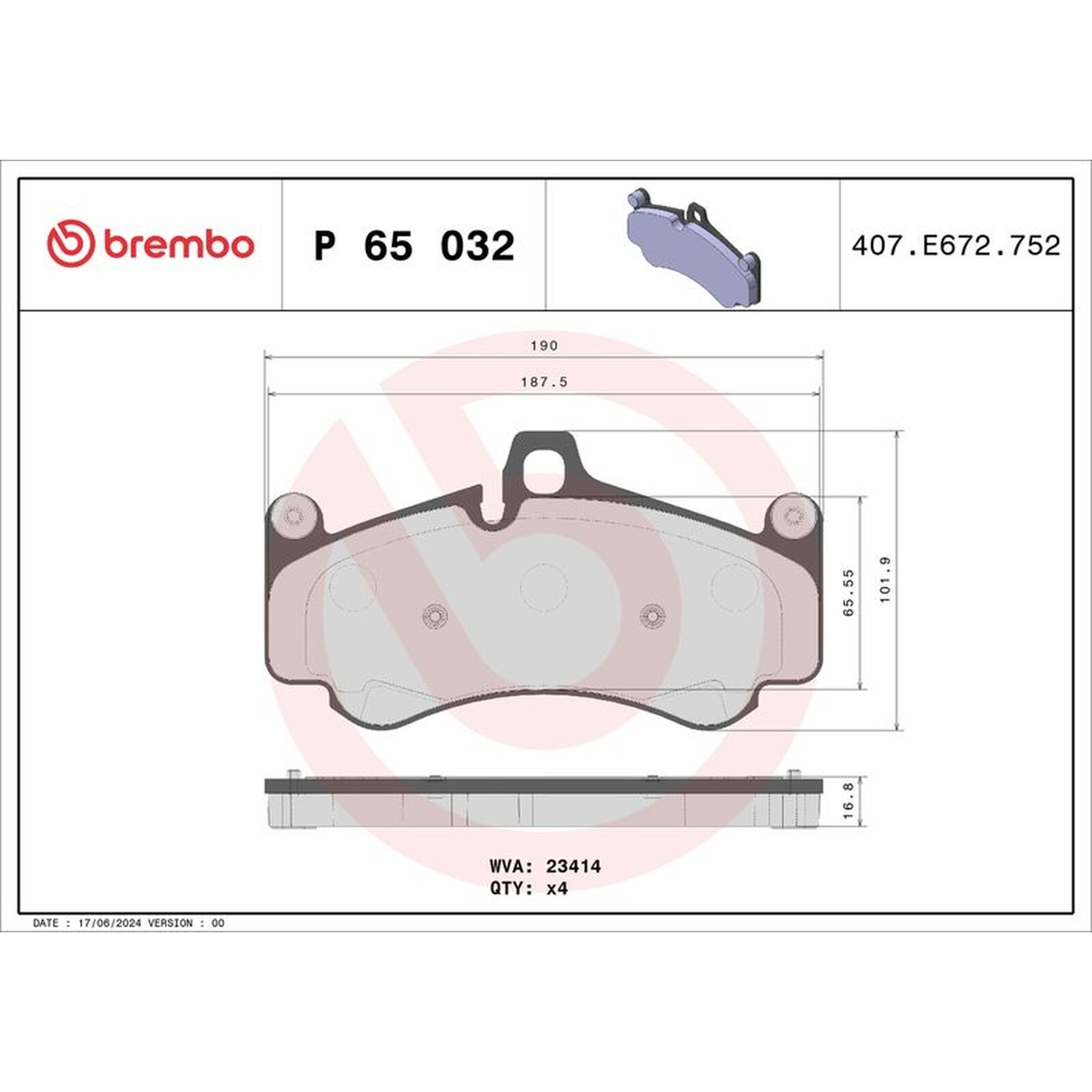 Brembo Prime Brake Pad Set P65032 Fits Porsche Front Axle - Free Shipping