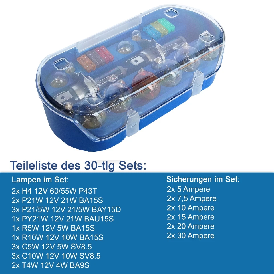 H4 Autolampen Set 30 tlg. 12V H4 Birnen Sicherungen Set KFZ Auto Lampenbox H4 - Bild 4 von 4