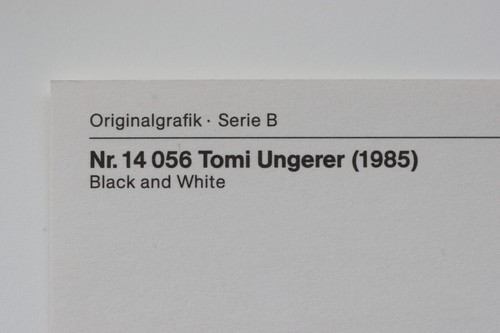Tomi Ungerer : "Black and White", 1985 seltene Kunst-Postkarte - Picture 2 of 2