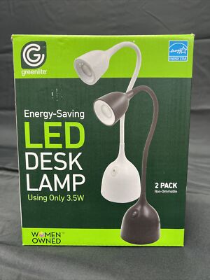 NIB LED Flexible Desk Lamps, 2-Pack GREENLITE Energy Saving 300 lumens WHITE