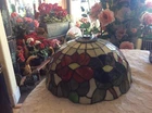 Tiffany Style Stained Glass Shade Floral Red-Blue- Green 6 1/2" High~12" Dia