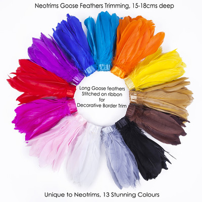 Neotrims REAL Goose Feathers Trimming, Border Fringe on Satin Ribbon, Costume