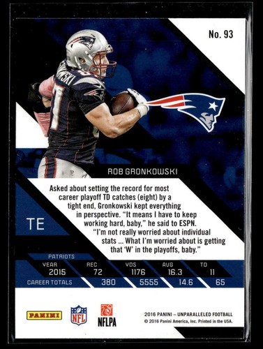 2016 Panini Unparalleled #93 Rob Gronkowski Purple Card - Picture 2 of 2