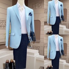 Blue Casual Wear Men's Jacket 2Pcs Regular Fit Coat Formal Notch Lapel Jackets