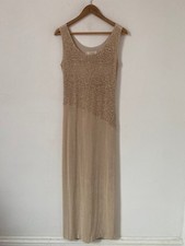 Joseph Ribkoff Dress Size 12 Beige Gold Sleeveless Evening Gown Cruise Couture