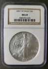 2007 W Burnished $1 American Silver Eagle Dollar NGC MS69