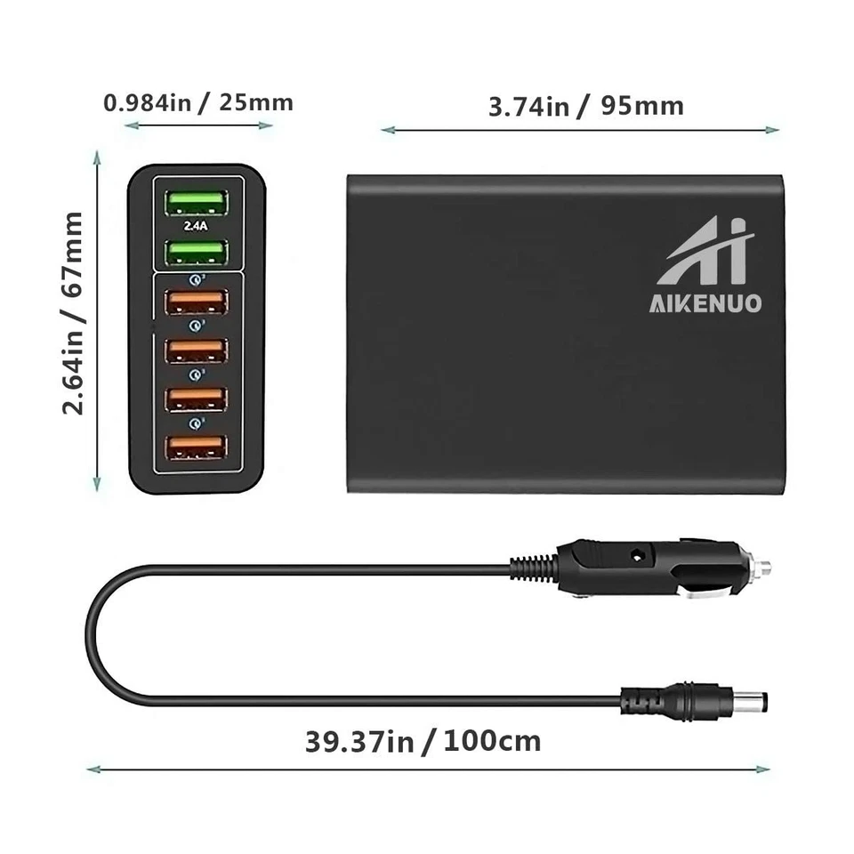 Multi Ports USB Car Charger, 96W 6 Port QC3.0 Fast Adapter Multiple Ports, with - Image 2 of 4