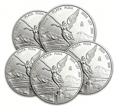 Lot of 5 2026 Mexico 1 oz .999 SiIver Libertad Brilliant Uncirculated