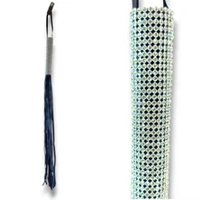 Sexy Rhinestone Flogger Whip Black Leather Jeweled Diamond Handle 28" Cosplay 