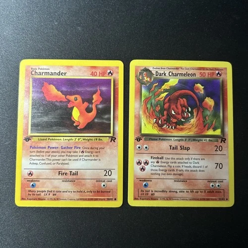 Dark Charmeleon and Charmander 32/82 Team Rocket 50HP 1st Edition 1995