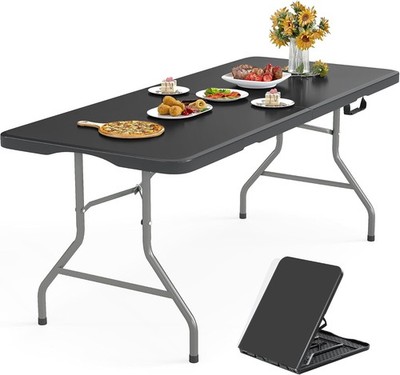 8Ft Foldable Table Portable Plastic Folding Table with Safety Locks, Lightweight